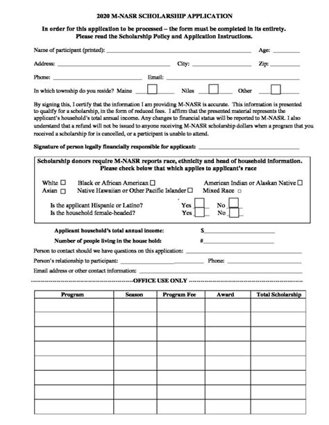 financial aid application printable form